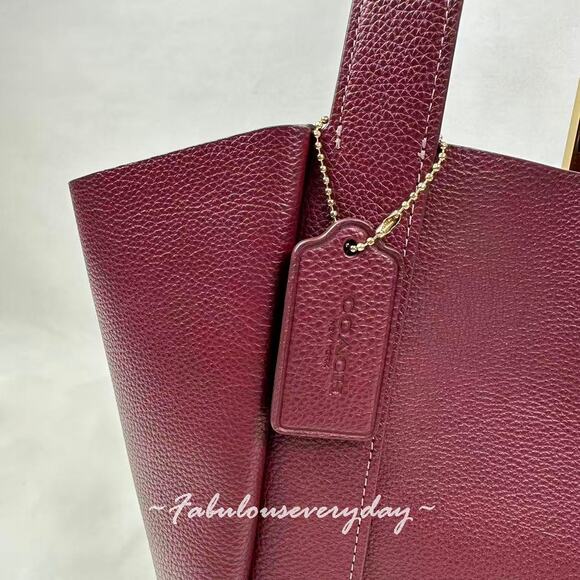 COACH Hadley Turnlock Tote Bag In Leather/Gold/Dark Wine CAL17 NWT - Picture 7 of 11